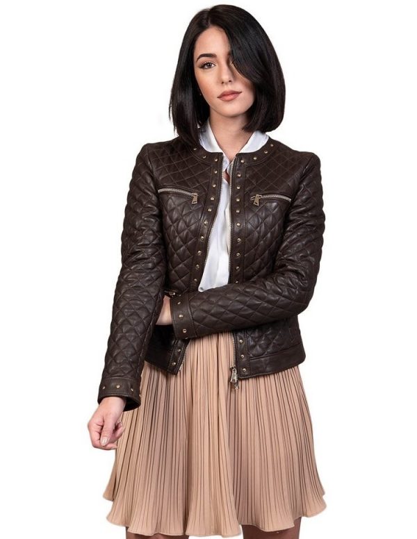 giubbino da donna in vera pelle marrone