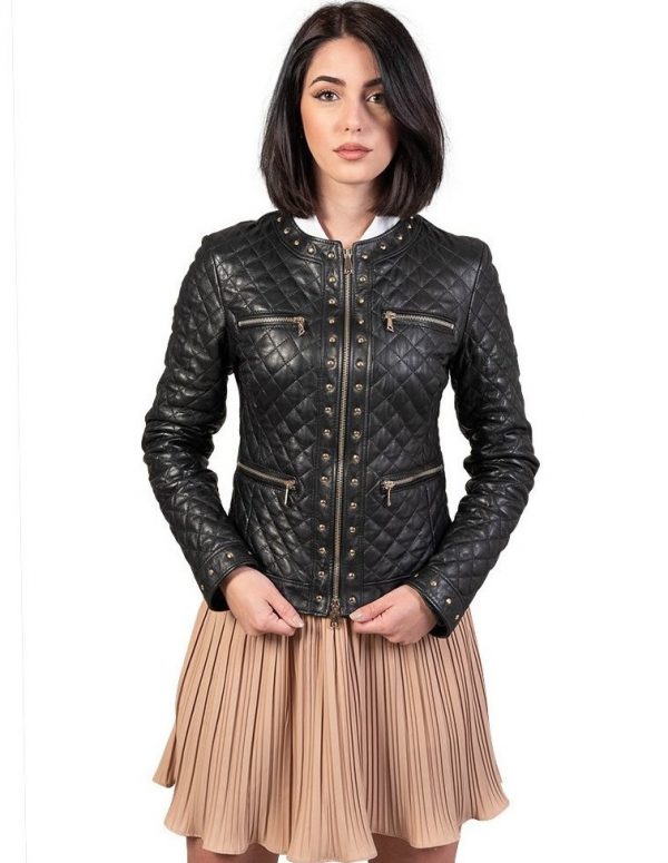 giubbino da donna in vera pelle nero