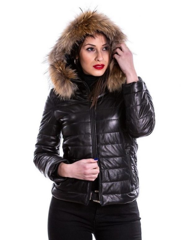 piumino da donna in vera pelle nero