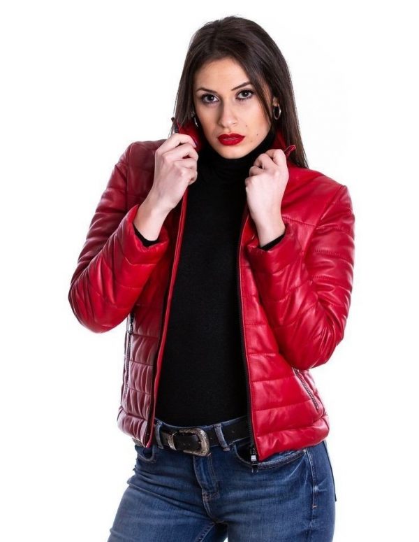 piumino da donna in vera pelle rosso