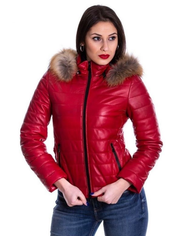piumino da donna in vera pelle rosso