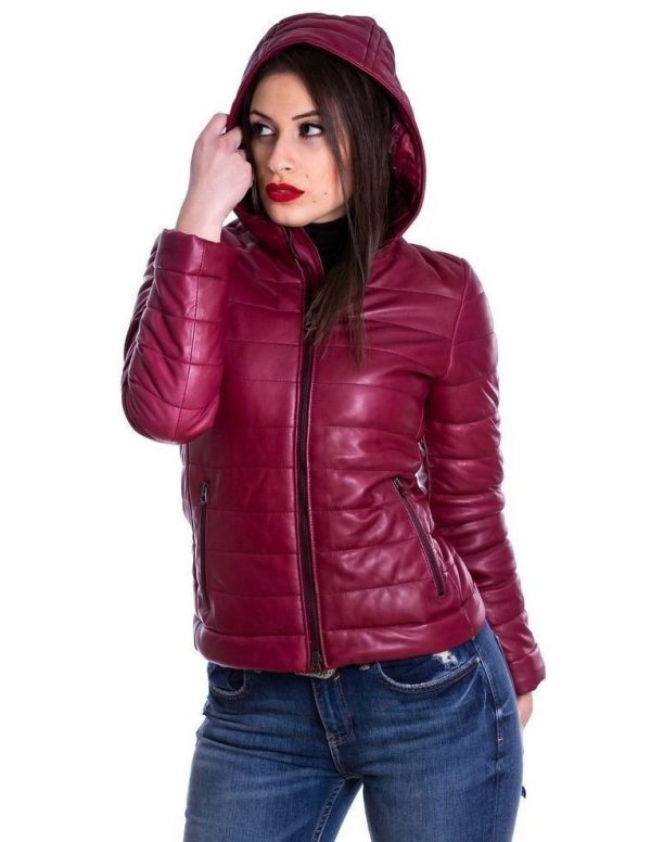 piumino da donna in vera pelle vinaccio