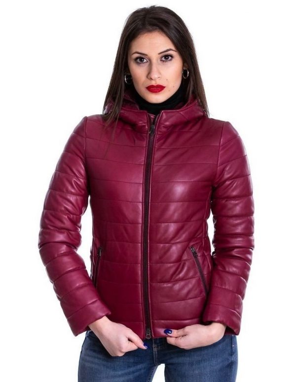piumino da donna in vera pelle vinaccio