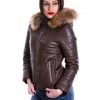 piumino donna in vera pelle marrone