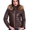piumino donna in vera pelle marrone