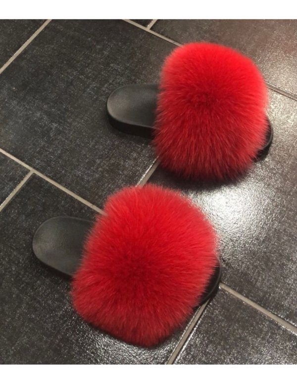 slippers da donna in vera pelliccia di volpe originale
