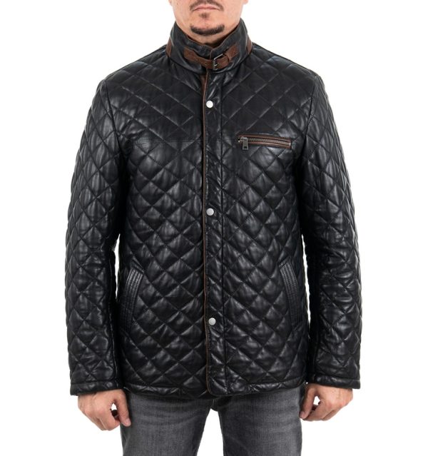 Giacca classica da uomo in vera pelle nero