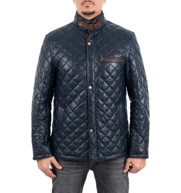 Giacca classica da uomo in vera pelle blu