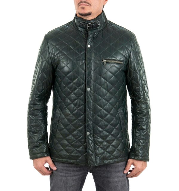 Giacca classica da uomo in vera pelle verde